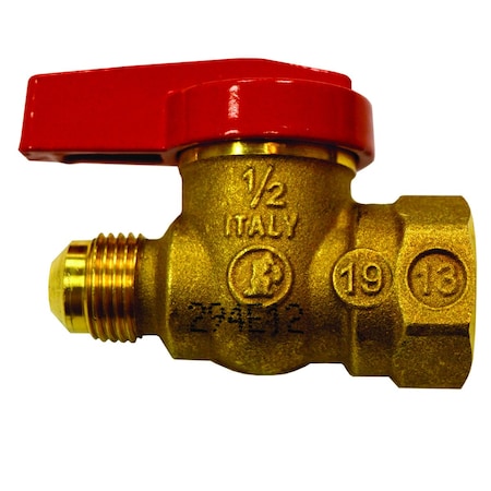 Jones Stephens 3/8in. Flare x 1/2in. FIP Gas Ball Valve, Square Head B67375